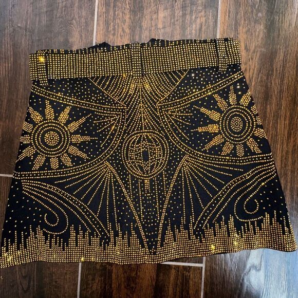 Day G Gold Studded Mini Skirt with Belt | Art Deco Festival Glam size Large - Picture 5 of 10